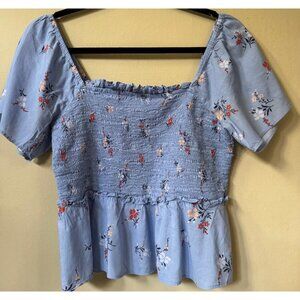 Madewell Blue Aloha Smock Crop Top‎ Womens Size S Tropical Beach Island Festival